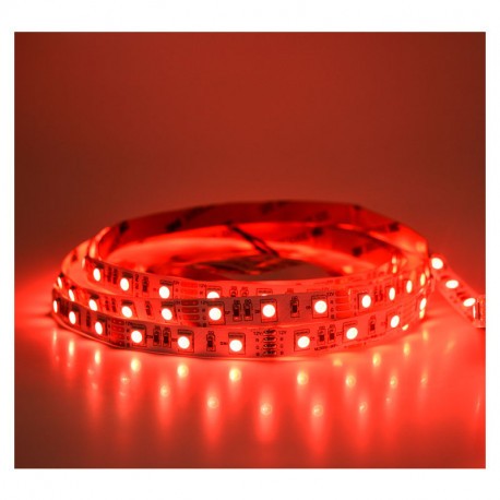 Ruban à LED rouge 5m 60 LED/m IP20 12V. Puissance 72W ( 650 lumen / mètre )