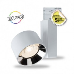 Spot LED sur rail blanc 10W 4000 Kelvin haut rendu des couleurs 1050 lumen + Adaptateur 3 allumages