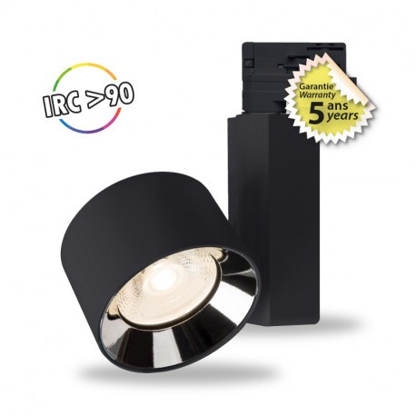 Spot LED sur rail noir 10W 4000 Kelvin haut rendu des couleurs 1050 lumen + Adaptateur 3 allumages