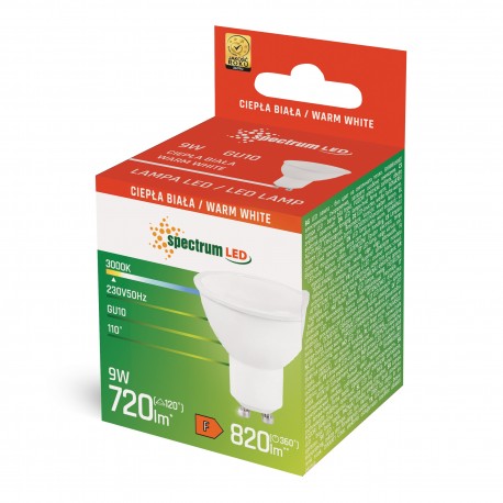 GU10 LED 9W 820Lm WW 110° 230V 3000 Kelvinm-weiß