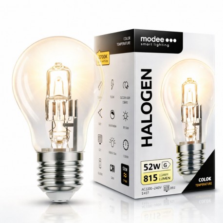 Halogenlampe ECO E27 52W A55 – Warmes Licht 2700 K, dimmbar