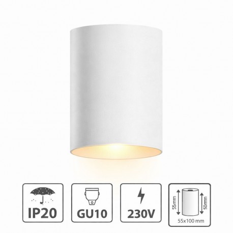 Luminária de Teto CHLOE Branca Interior IP20 GU10 230V - 55x100 mm