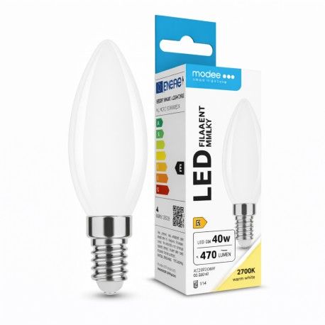 Ampoule LED Filament Modee C35 E14 4W Blanc Chaud 2700K 430 lm 360° Finition Milky Équivalent 40W Classe Énergétique ERP